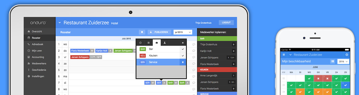 eenvoudige visuele personeelsplanning voor desktop en mobiel